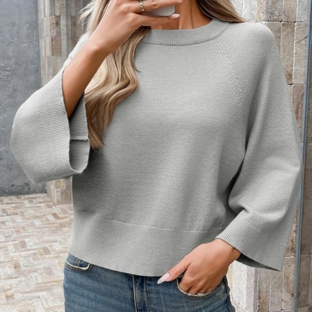 Gray Relaxed Crewneck Sweater - Picture 2 of 4